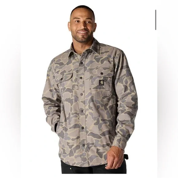 Carhartt RUGGED FLEX® RELAXED FIT CANVAS FLEECE-LINED SHIRT JACKET - Picture 1 of 6